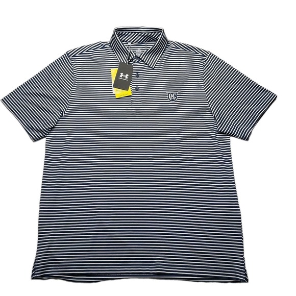 Under Armour Other - Under Armour Polo Shirt Mens Large UPF 30 Anti Odor Golf Performance Navy Stripe